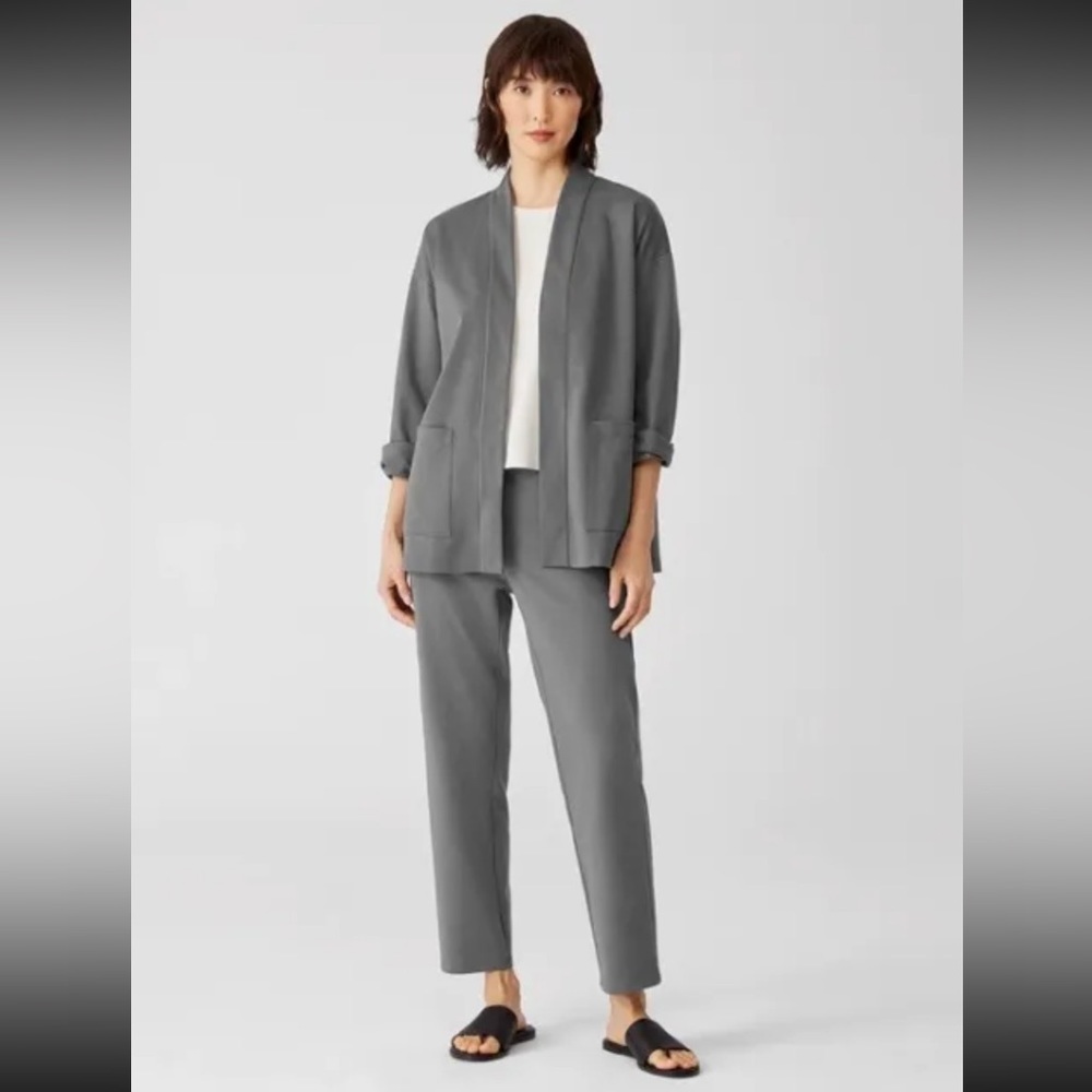 Eileen Fisher Cotton Ponte High Collar Jacket Open Front Blazer Size XS